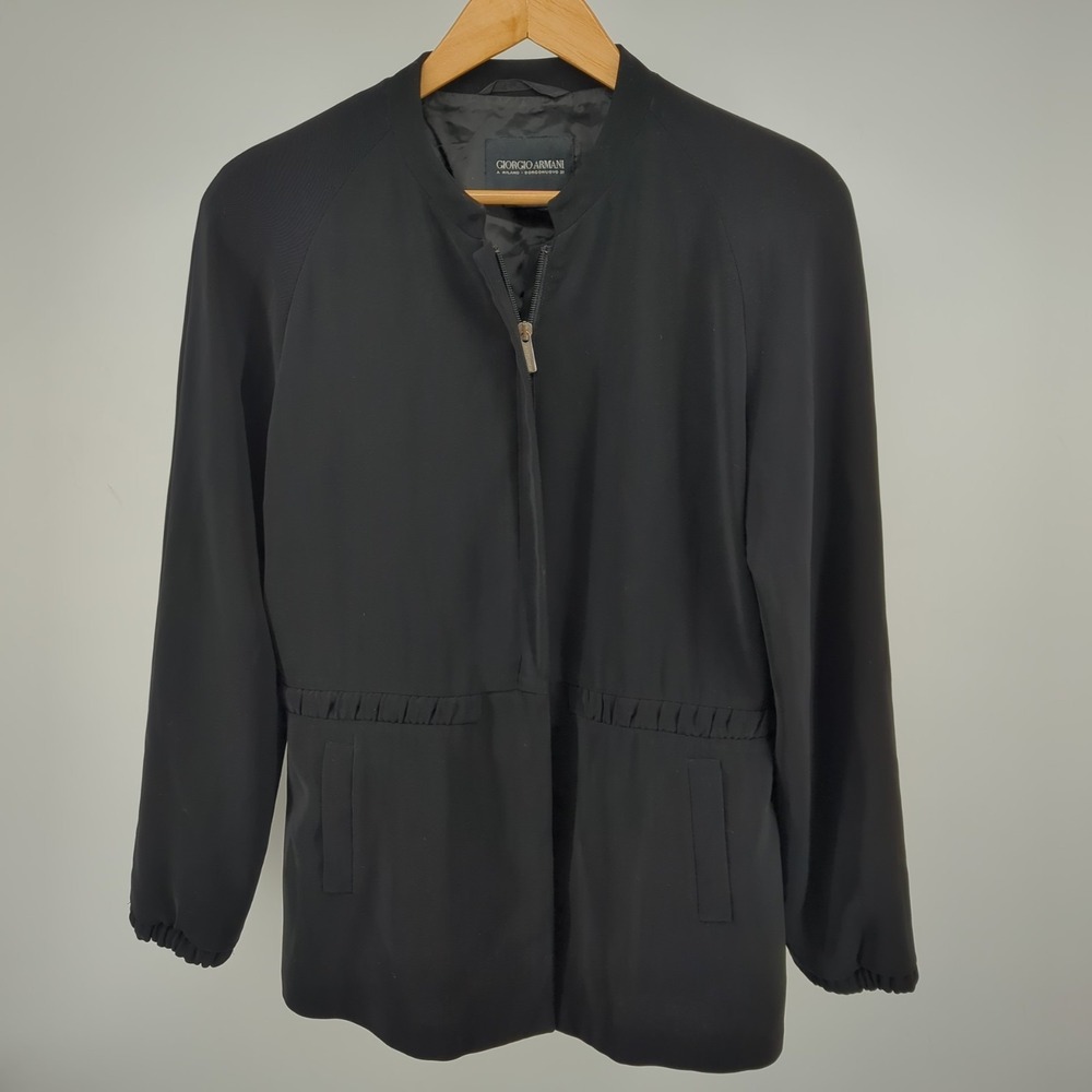 Giorgio Armani Black Zip Front Jacket Coat Womens IT 46 Minimalist Made in Italy